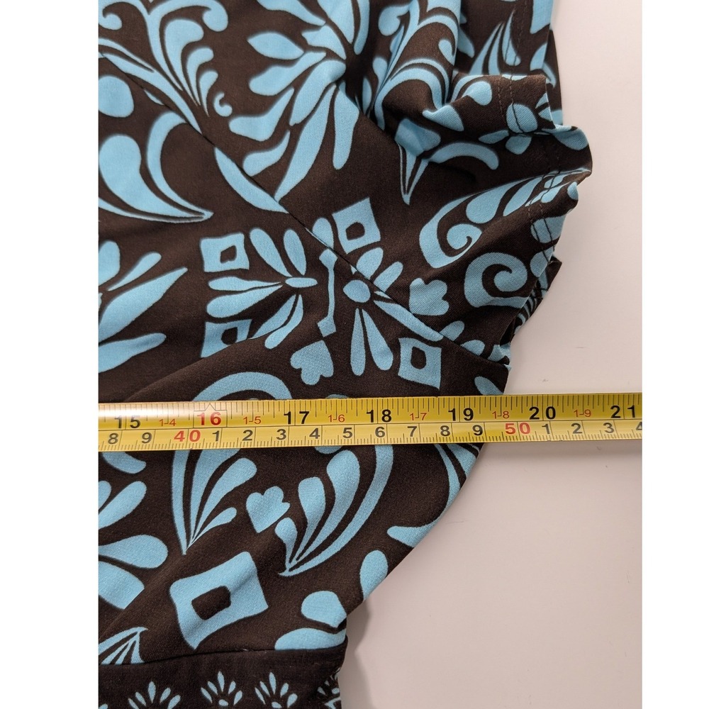 Apt. 9 Faux Wrap Top Women Large Brown Blue Short Sleeve Rhinestone V-Neck - Picture 8 of 9